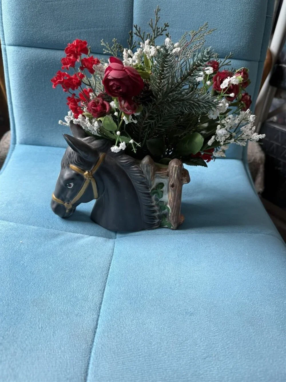 Vintage Rubens Horse Black Stallion By Fence Ceramic Planter Made In Japan